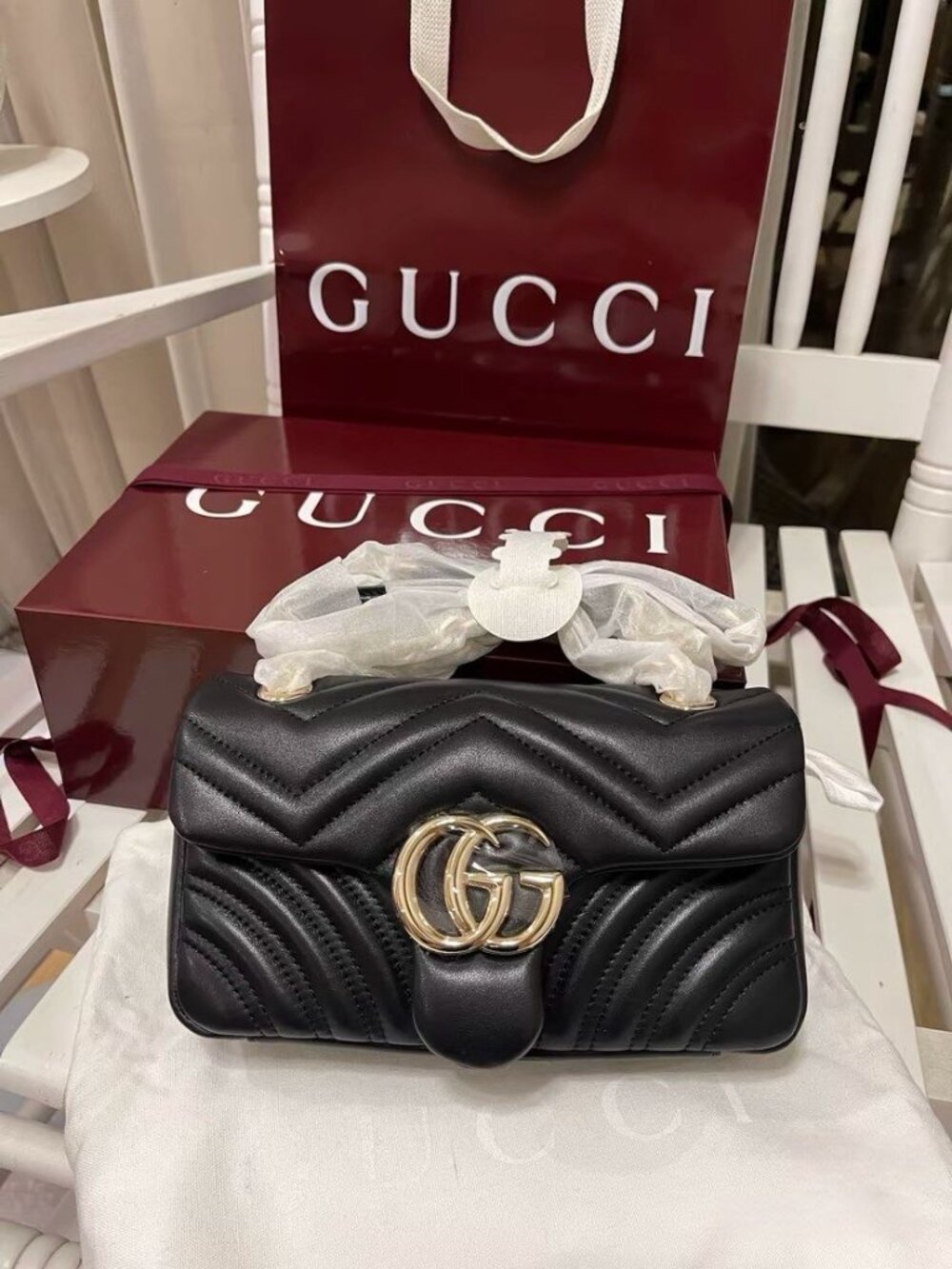 💎✨Gucci Black GG Marmont Quilted Loather Shoulder Bag